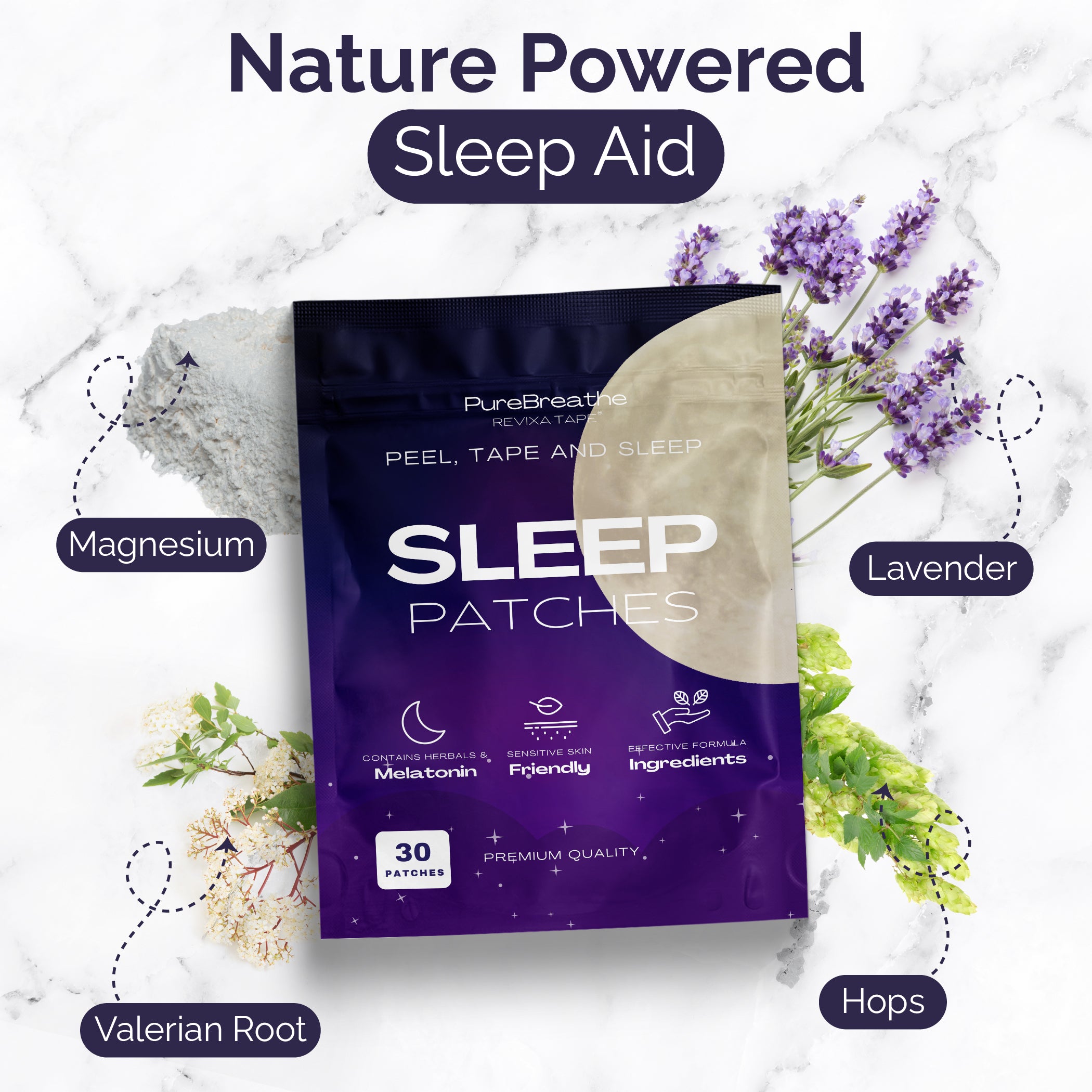 PureBreathe - 30 Pack Premium Sleep Patches - Herbal and Melatonin Formula