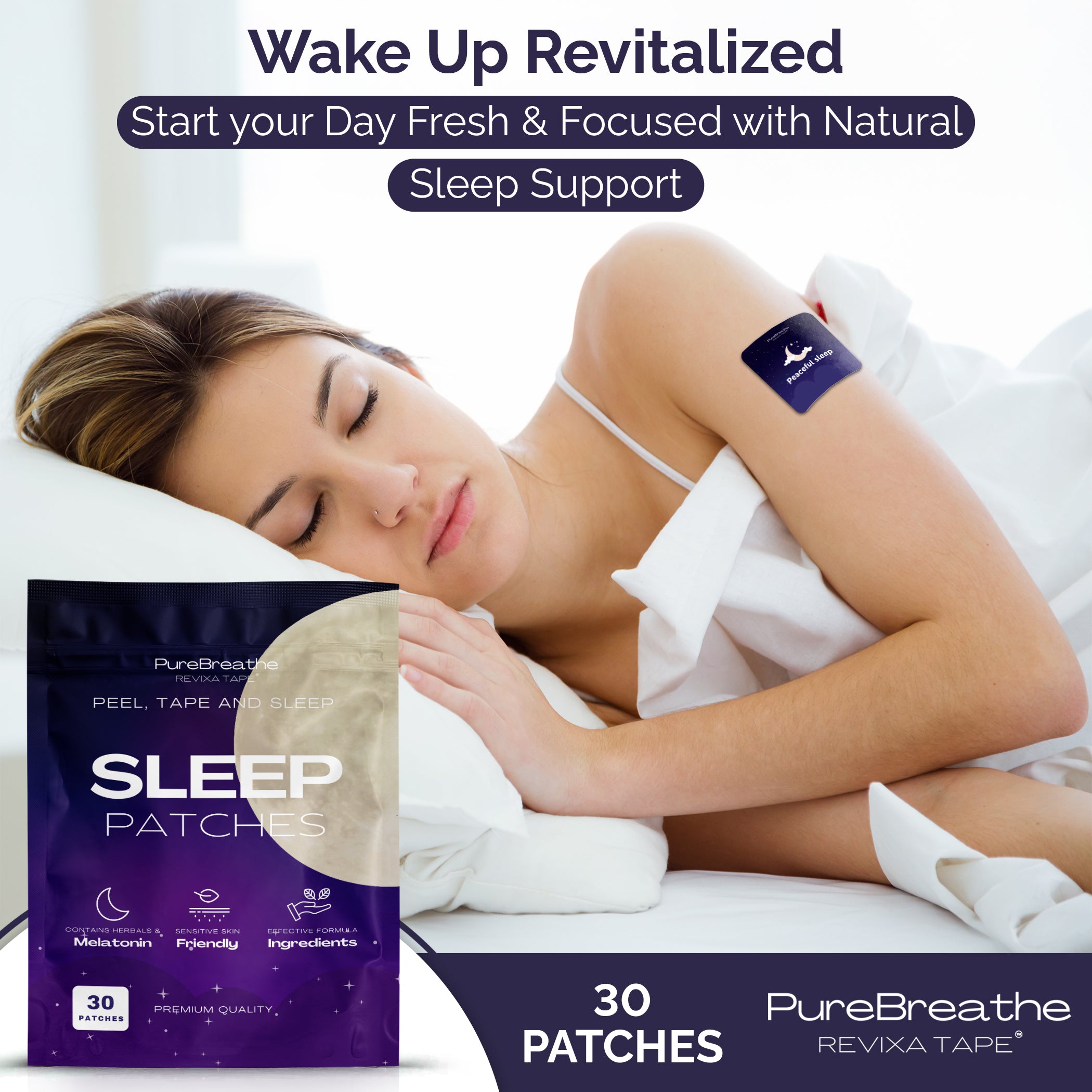 PureBreathe - 30 Pack Premium Sleep Patches - Herbal and Melatonin Formula